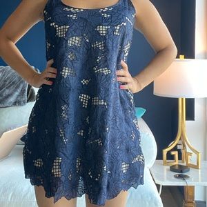 Blue dress with beige cut out